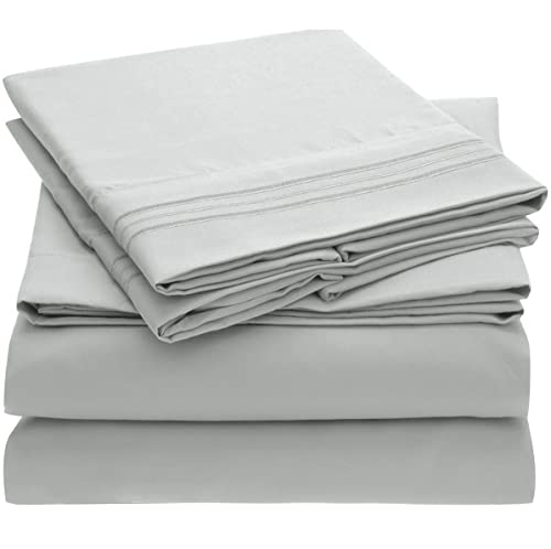 King Size Sheet Set - Luxury 1800 Bedding Sheets & Pillowcases - Extra Soft Cooling Bed Sheets - Deep Pocket up to 16 inch Mattress 4 Piece Light Gray