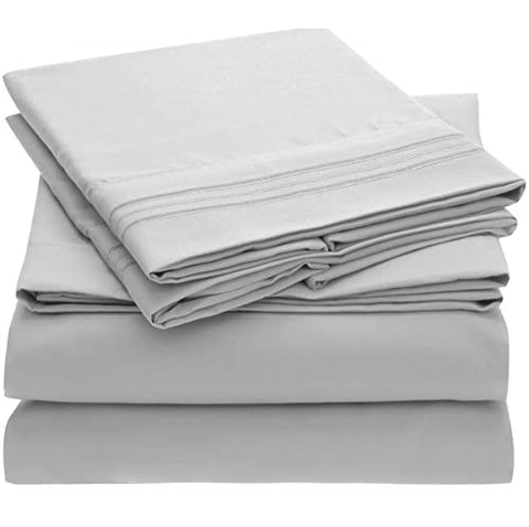 King Size Sheet Set - Luxury 1800 Bedding Sheets & Pillowcases - Extra Soft Cooling Bed Sheets - Deep Pocket up to 16 inch Mattress 4 Piece Light Gray
