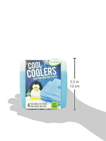 Fit & Fresh Cool Coolers Slim Ice Packs for Coolers/Lunch Bags/Lunch Boxes/Office/Jobsite/Camping/Beach/Picnics/Golfing, for All Ages, Set of 4, Blue