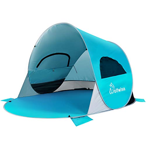 WolfWise UPF 50+ Easy Pop Up 3-4 Person Beach Tent Sport Umbrella Instant Sun Shelter Tent Sun Shade Baby Canopy