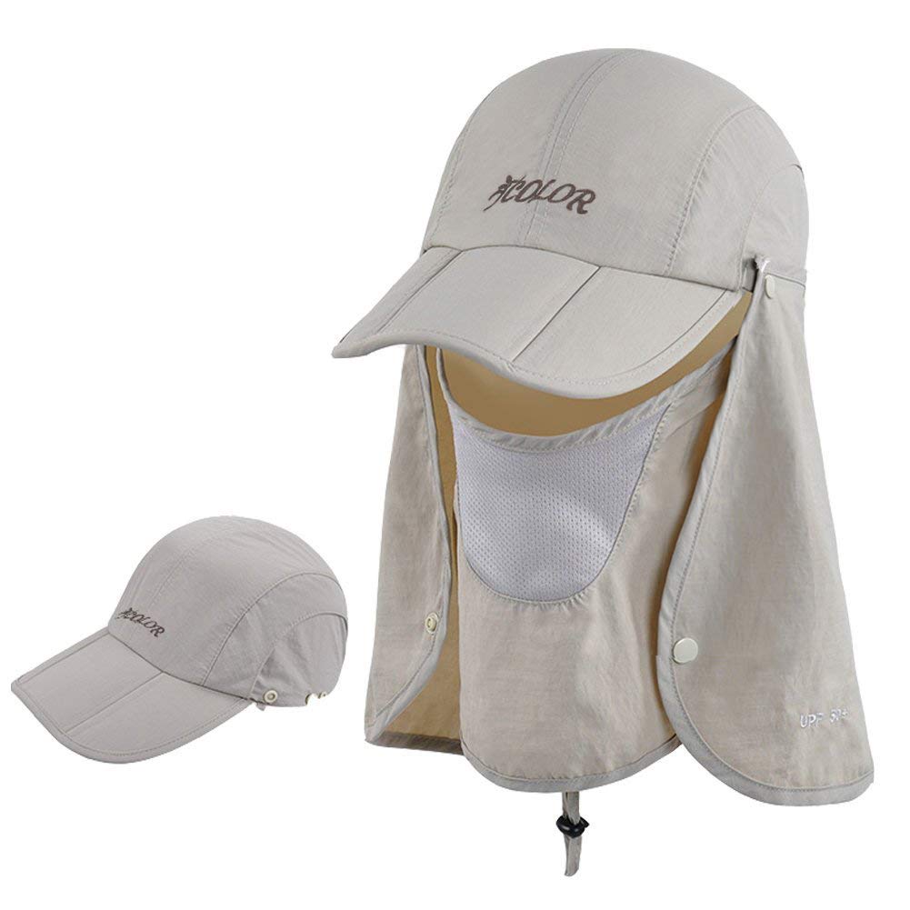 Sun Blocker Outdoor Protection Fishing Cap with Neck Flap Wide Brim Hat for Men Women Baseball Backpacking Cycling Hiking Garden Hunting Camping Grey