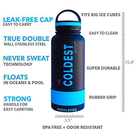 The Coldest Water Bottle 32 oz Wide Mouth Insulated Stainless Steel Hydro Thermos - Cold up to 36 Hrs/Hot 13 Hrs Double Walled Flask with Strong Cap