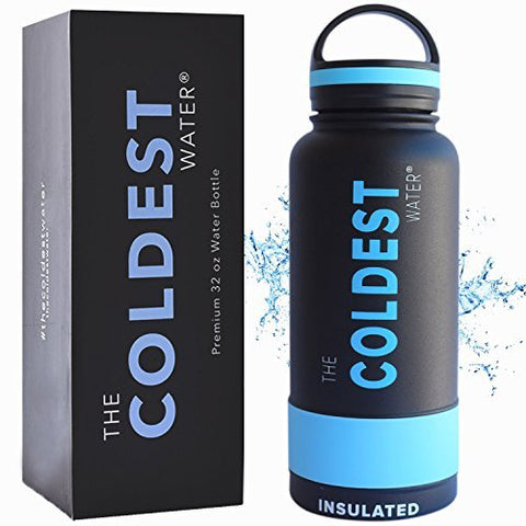 The Coldest Water Bottle 32 oz Wide Mouth Insulated Stainless Steel Hydro Thermos - Cold up to 36 Hrs/Hot 13 Hrs Double Walled Flask with Strong Cap