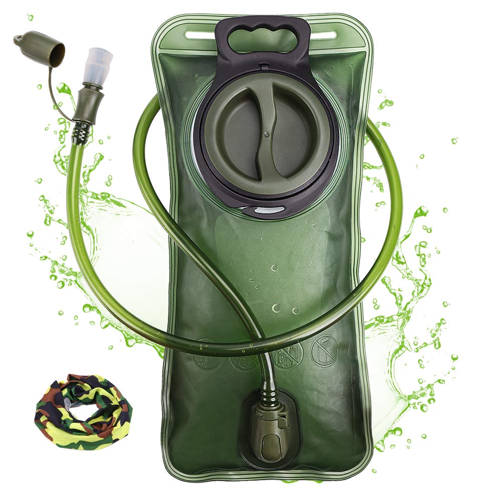 Hydration Bladder 2L Leak Proof Water Reservoir, Military Water Bag, BPA Free Hydration Pack Replacement, for Hiking Biking Climbing, Green