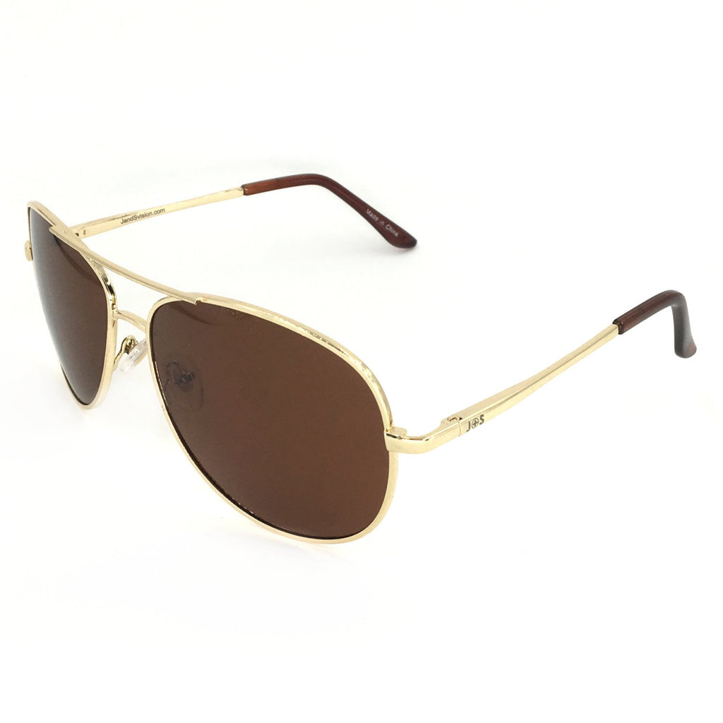 J+S Premium Military Style Classic Aviator Sunglasses, Polarized, 100% UV Protection (Medium Frame - Gold Frame/Brown Lens)