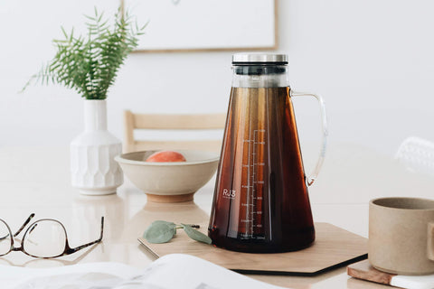 Airtight Cold Brew Iced Coffee Maker (& Iced Tea Maker) with Spout - 1.5L/51oz Ovalware RJ3 Brewing Glass Carafe with Removable Stainless Steel Filter