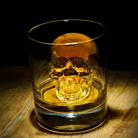 3D Skull Flexible Silicone Ice Cube Mold Tray, Makes Four Giant Skulls, Round Ice Cube Maker, Black- Pack of 1