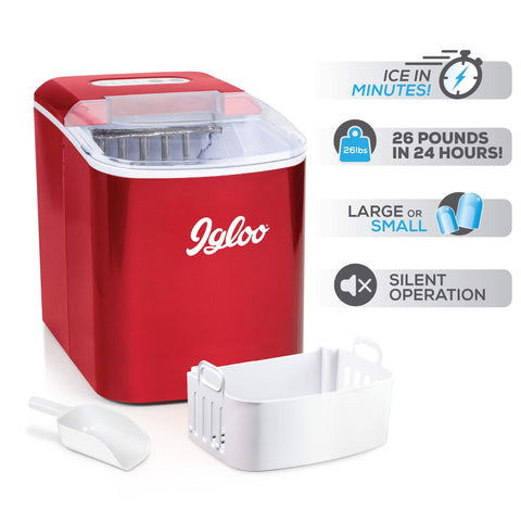 Igloo ICEB26RR 26-Pound Portable Automatic Ice Cube Maker, Metallic Red