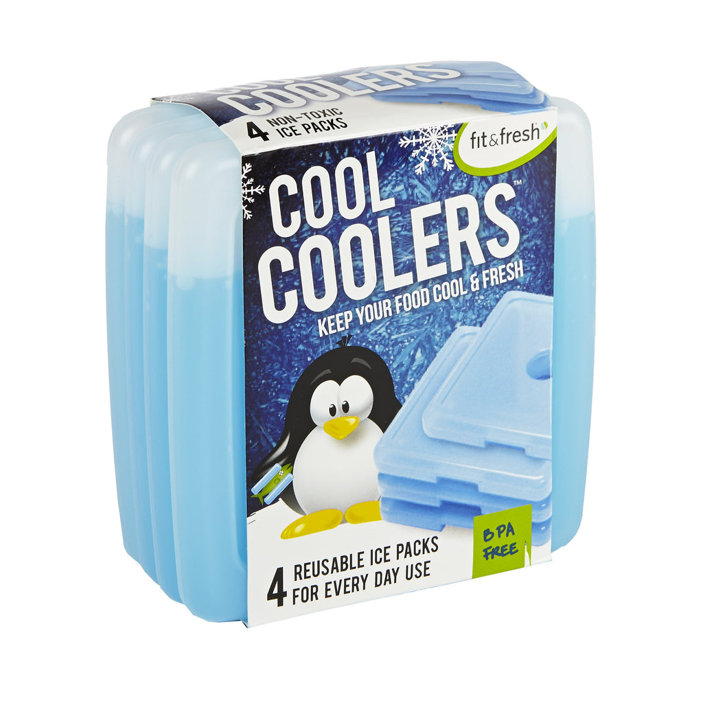 Fit & Fresh Cool Coolers Slim Ice Packs for Coolers/Lunch Bags/Lunch Boxes/Office/Jobsite/Camping/Beach/Picnics/Golfing, for All Ages, Set of 4, Blue