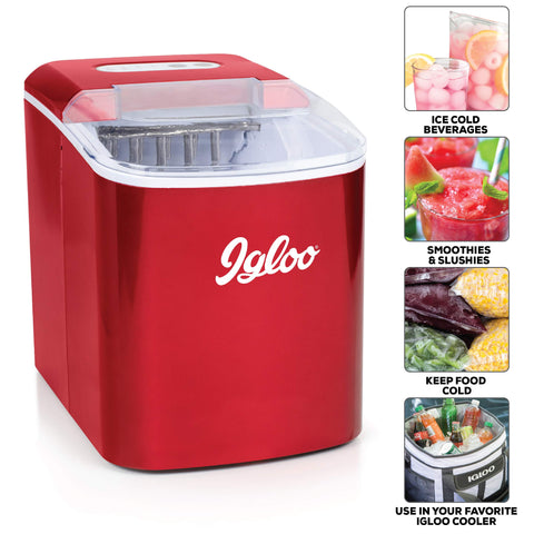 Igloo ICEB26RR 26-Pound Portable Automatic Ice Cube Maker, Metallic Red