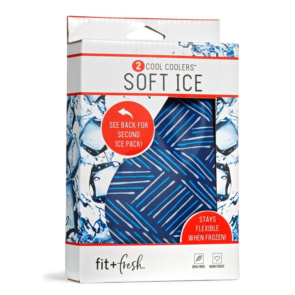 Fit & Fresh 10300FF Soft Cool, Set of 2 Flexible Ice Packs for Lunch Bags and Coolers, Navy Sketch Weave & Blue, 4.75" x 0.25" x 7.5