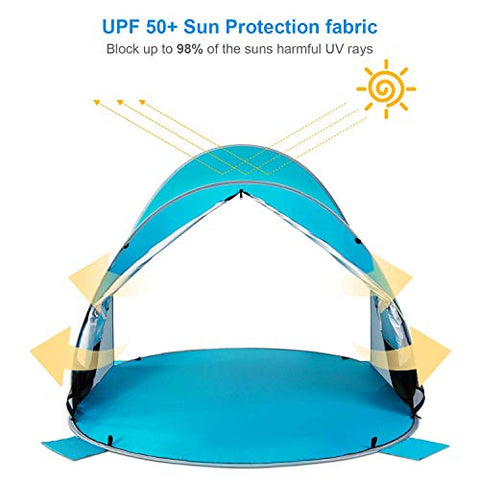 WolfWise UPF 50+ Easy Pop Up 3-4 Person Beach Tent Sport Umbrella Instant Sun Shelter Tent Sun Shade Baby Canopy
