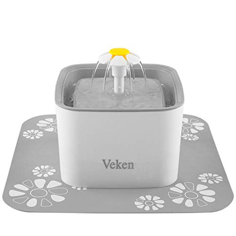 Veken Pet Fountain, 84oz/2.5L Automatic Cat Water Fountain Dog Water Dispenser with 3 Replacement Filters & 1 Silicone Mat for Cats and Dogs, Grey