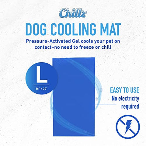 Chillz Cooling Mat For Dogs, Large Size Cool Pad – Pressure Activated Gel – No Electricity or Refrigeration Required – 36 x 20 Inches