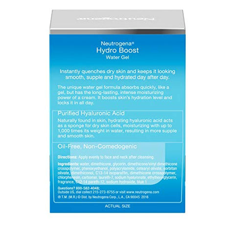 Neutrogena Hydro Boost Hyaluronic Acid Hydrating Water Gel Face Moisturizer for Dry Skin, Oil-Free, Non-Comedogenic and Dye-Free, 1.7 fl. oz