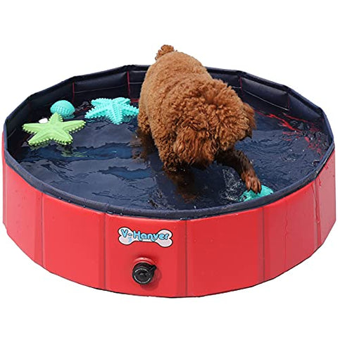 V-HANVER Foldable Dog Pool Hard Plastic Collapsible Pet Bath Tub for Puppy Small Dogs Cats and Kids, 32 X 8 inch