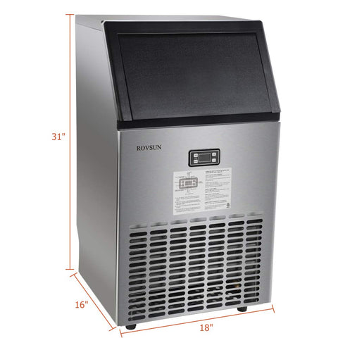 Commercial Ice Maker Built-In SS Under counter / Freestanding for Restaurant Bar, 33lbs Storage,100lbs/24h,5 Accessories, 18"Lx16"Wx31"H, 115V,USA