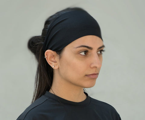 Temple Tape Headbands for Men and Women - Sweatband Moisture Wicking for Running, Crossfit, Yoga and Bike Helmet Friendly - Black