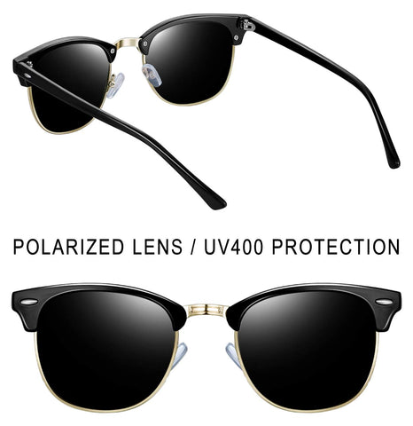 Joopin Semi Rimless Polarized Sunglasses Women Men Retro Brand Sun Glasses (Brilliant Black Frame Grey Lens)