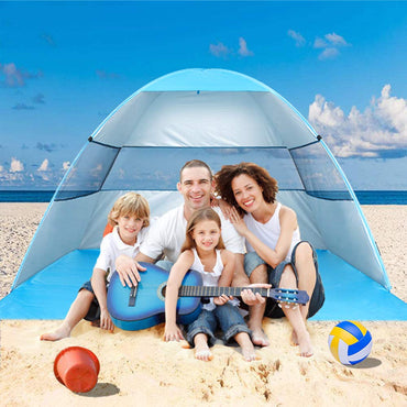 Beach Tent Pop Up Sun Shelter Plus Cabana Automatic Canopy Shade Portable UV Protection Easy Setup with Carry Bag for Outdoor 3 or 4 Person (Blue)