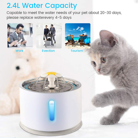 BEACON PET Cat Water Fountain Stainless Steel, LED 81oz/2.4L Automatic Pet Fountain Dog Water Dispenser with 3 Replacement Filters & 1 Silicone Mat