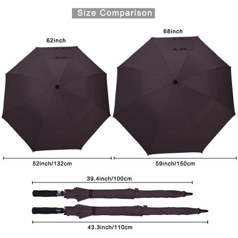 G4Free 68 Inch Automatic Open Golf Umbrella Double Canopy Extra Large Oversize Windproof Waterproof Stick Umbrellas(Coffee)