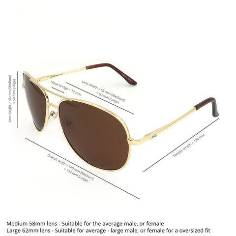 J+S Premium Military Style Classic Aviator Sunglasses, Polarized, 100% UV Protection (Medium Frame - Gold Frame/Brown Lens)