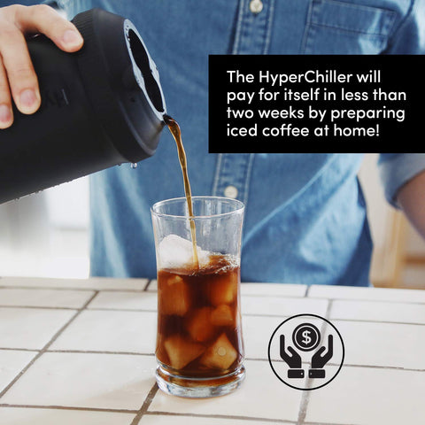 HyperChiller HC2 Patented Coffee/Beverage Cooler Ready in One Minute, Reusable for Iced Tea, Wine, Spirits, Alcohol, Juice, 12.5 oz, Black