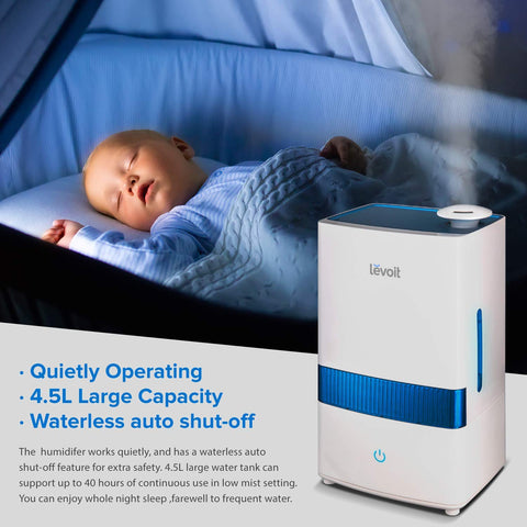 Cool Mist 4.5L Ultrasonic Humidifiers for Bedroom and Babies, Large-Capacity Vaporizer, Whisper-Quiet, Auto Shutoff, Lasts up to 40 Hours