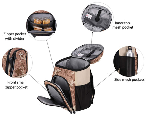 MIER Insulated Cooler Backpack Leakproof Soft Cooler for Lunch, Picnic, Hiking, Beach, Park, 24Can, Camo