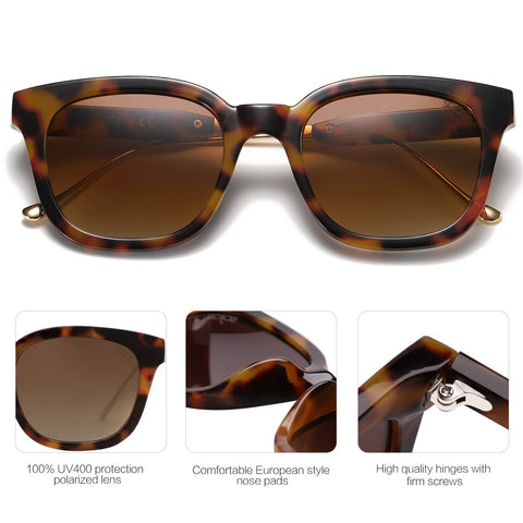 SOJOS Classic Polarized Sunglasses for Women Men Mirrored Lens SJ2050 with Tortoise Frame/Brown Polarized Lens