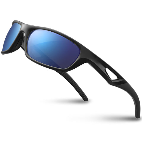 RIVBOS Polarized Sports Sunglasses Driving Glasses for Men Women Tr90 Unbreakable Frame for Cycling Baseball Running Rb831 (Black&Black Mirror Lens)