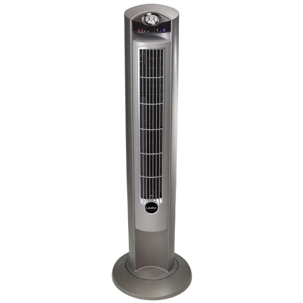 Lasko T42951 Wind Curve Portable Electric Oscillating Stand Up Tower Fan with Remote Control for Indoor, Bedroom and Home Office, 13x13x42.5, Silver