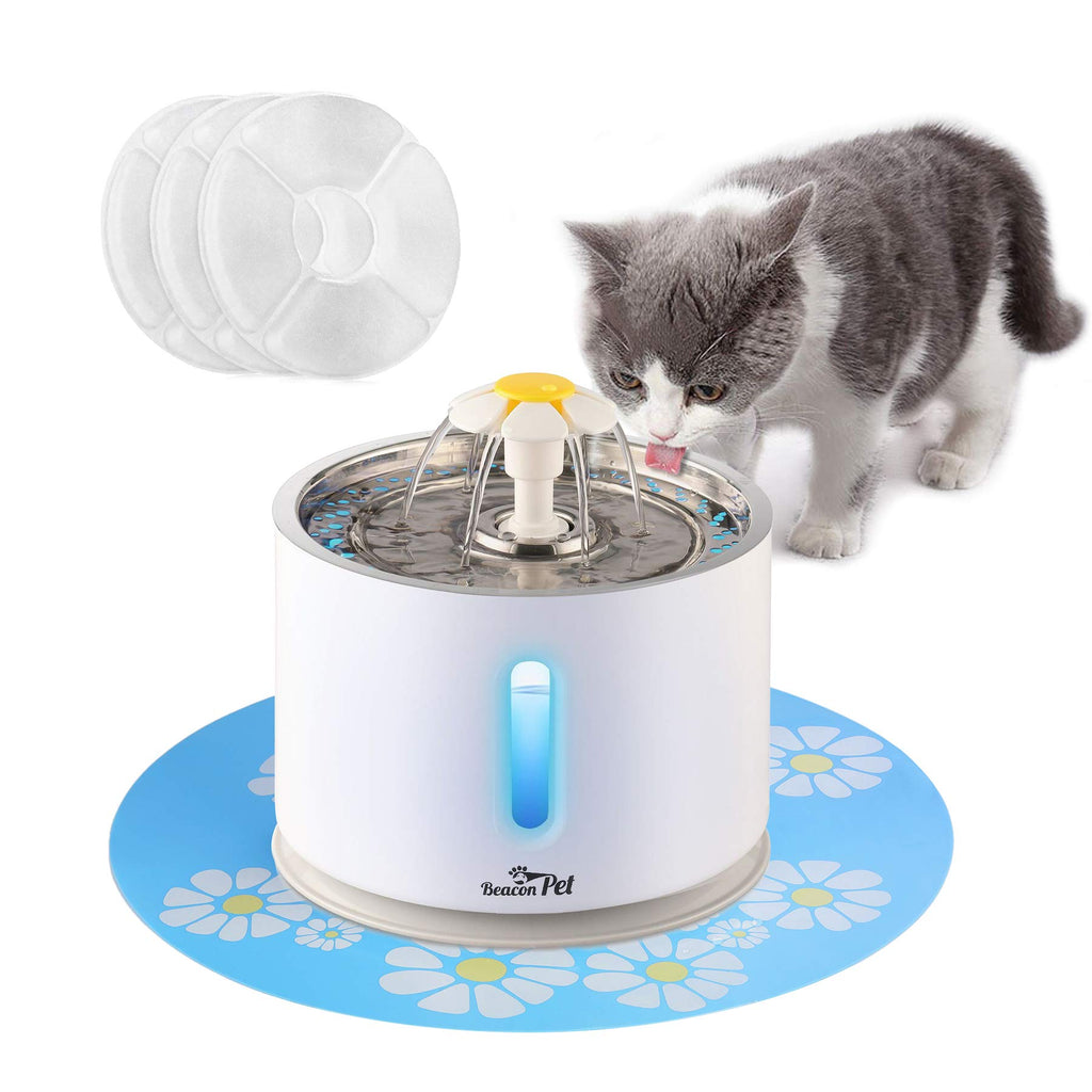 BEACON PET Cat Water Fountain Stainless Steel, LED 81oz/2.4L Automatic Pet Fountain Dog Water Dispenser with 3 Replacement Filters & 1 Silicone Mat