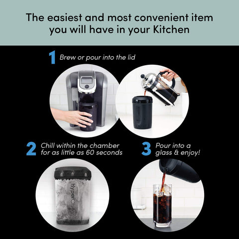 HyperChiller HC2 Patented Coffee/Beverage Cooler Ready in One Minute, Reusable for Iced Tea, Wine, Spirits, Alcohol, Juice, 12.5 oz, Black