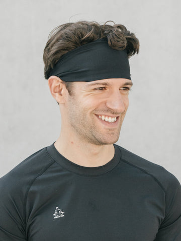Temple Tape Headbands for Men and Women - Sweatband Moisture Wicking for Running, Crossfit, Yoga and Bike Helmet Friendly - Black