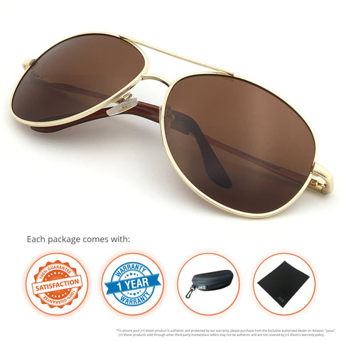 J+S Premium Military Style Classic Aviator Sunglasses, Polarized, 100% UV Protection (Medium Frame - Gold Frame/Brown Lens)