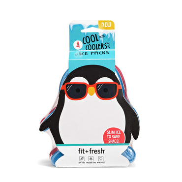 Fit & Fresh Cool Coolers, Slim Ice Packs for Lunch Boxes, Bags and Coolers,  Penguin Shapes for Kids, Set of 4, Multicolored