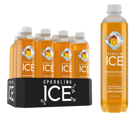 Sparkling Ice Orange Mango Sparkling Water, with Antioxidants and Vitamins, Zero Sugar, 17 Ounce Bottles (Pack of 12)
