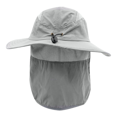 Home Prefer Mens UPF 50+ Sun Protection Cap Wide Brim Fishing Hat with Neck Flap (Light Gray)