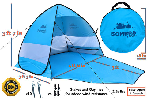 Sombra y Sol Pop Up Beach Tent UV Protection Sun Shade Canopy Instant Shelter Cabana