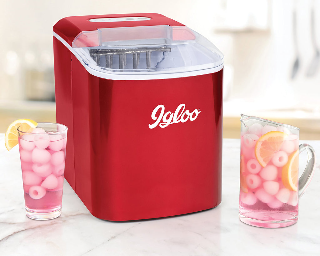 Igloo ICEB26RR 26-Pound Portable Automatic Ice Cube Maker, Metallic Red