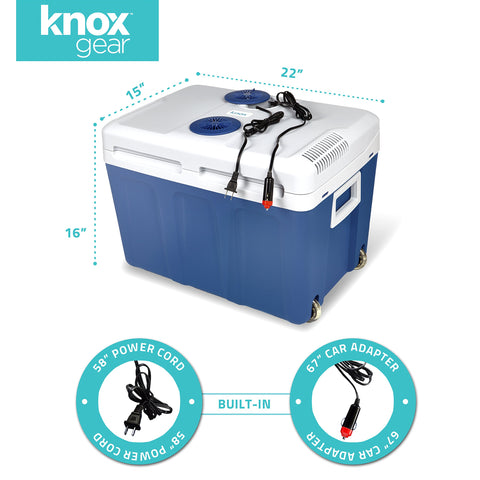 Knox Electric Cooler and Warmer for Car and Home with Wheels - 48 Quart (45 Liter) - Holds 60 Cans - Dual 110V AC and 12V DC Vehicle Plugs