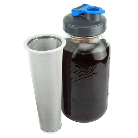 Cold Brew Coffee Maker with Flip Cap Lid - 2 Quart - Make Amazing Cold Brew Coffee and Tea with this Durable Mason Jar and Stainless Steel Filter