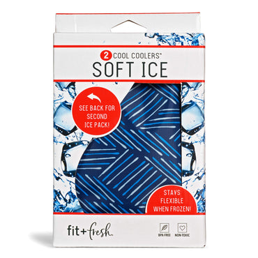 Fit & Fresh 10300FF Soft Cool, Set of 2 Flexible Ice Packs for Lunch Bags and Coolers, Navy Sketch Weave & Blue, 4.75" x 0.25" x 7.5